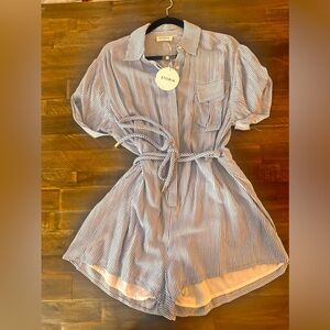 Blue and white striped romper